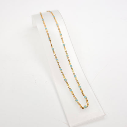 9ct Yellow Gold Vintage Turquoise Blue Enamel Filled Figaro Link Chain 16"