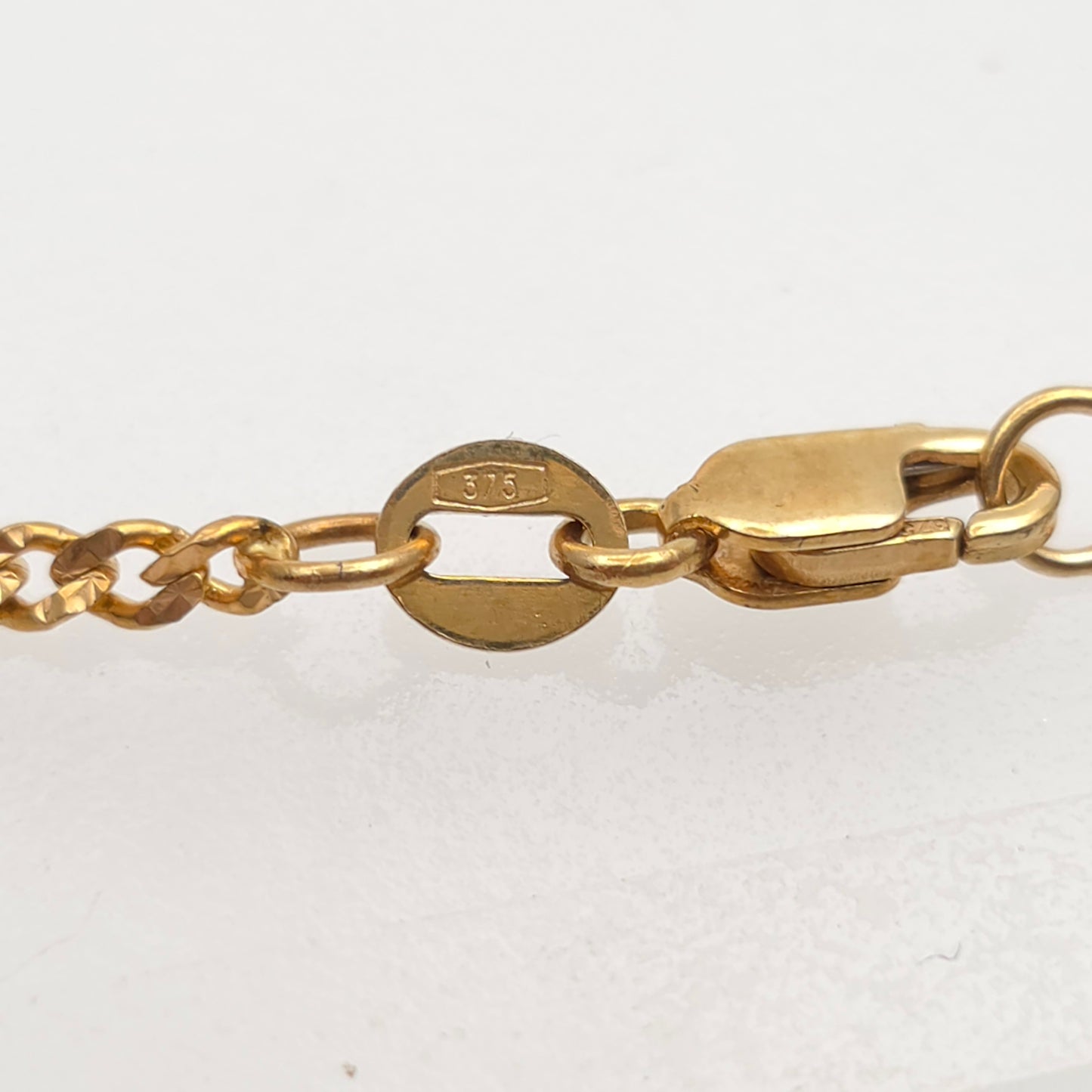 9ct Yellow Gold Vintage Turquoise Blue Enamel Filled Figaro Link Chain 16"