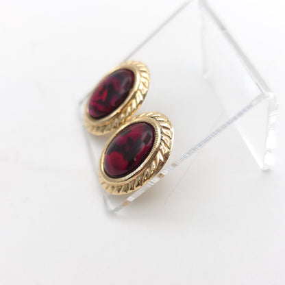 9ct Yellow Gold Vintage Large Oval Pink Dyed Resin Capped Abalone Stud Earrings