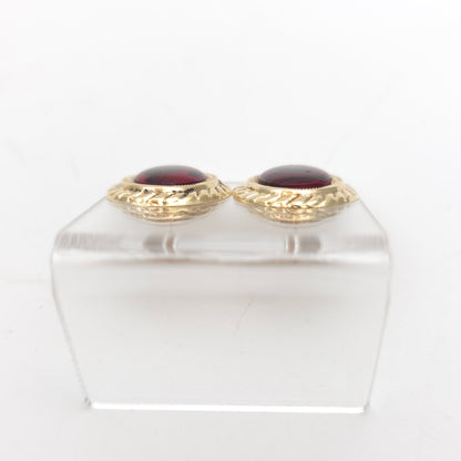 9ct Yellow Gold Vintage Large Oval Pink Dyed Resin Capped Abalone Stud Earrings