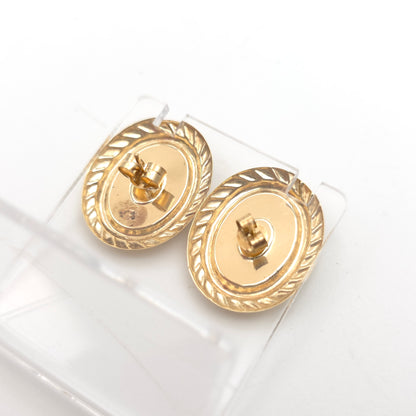 9ct Yellow Gold Vintage Large Oval Pink Dyed Resin Capped Abalone Stud Earrings