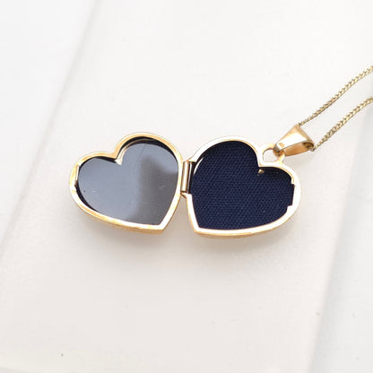 9ct Yellow Gold Vintage Floral Patterned Heart Shaped Locket Pendant Necklace