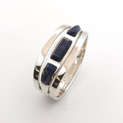 Sterling Silver Mexican Vintage Chunky Heavyweight Sodalite Cut Out Bangle