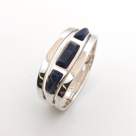 Sterling Silver Mexican Vintage Chunky Heavyweight Sodalite Cut Out Bangle
