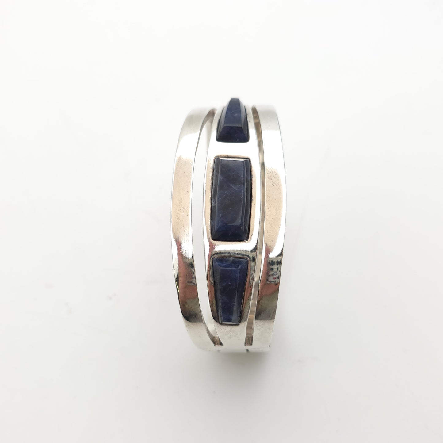 Sterling Silver Mexican Vintage Chunky Heavyweight Sodalite Cut Out Bangle