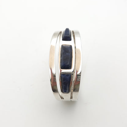 Sterling Silver Mexican Vintage Chunky Heavyweight Sodalite Cut Out Bangle