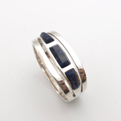 Sterling Silver Mexican Vintage Chunky Heavyweight Sodalite Cut Out Bangle