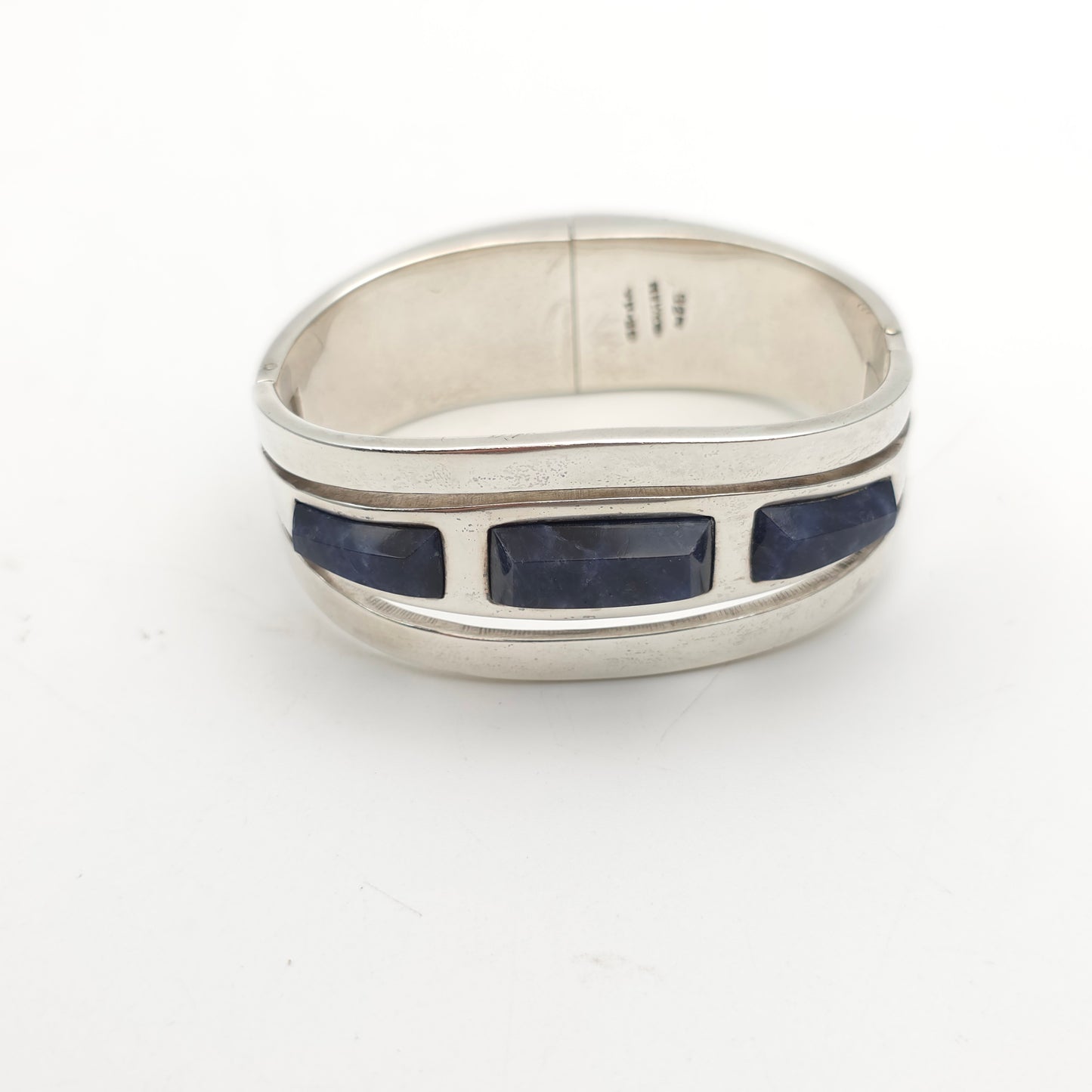 Sterling Silver Mexican Vintage Chunky Heavyweight Sodalite Cut Out Bangle
