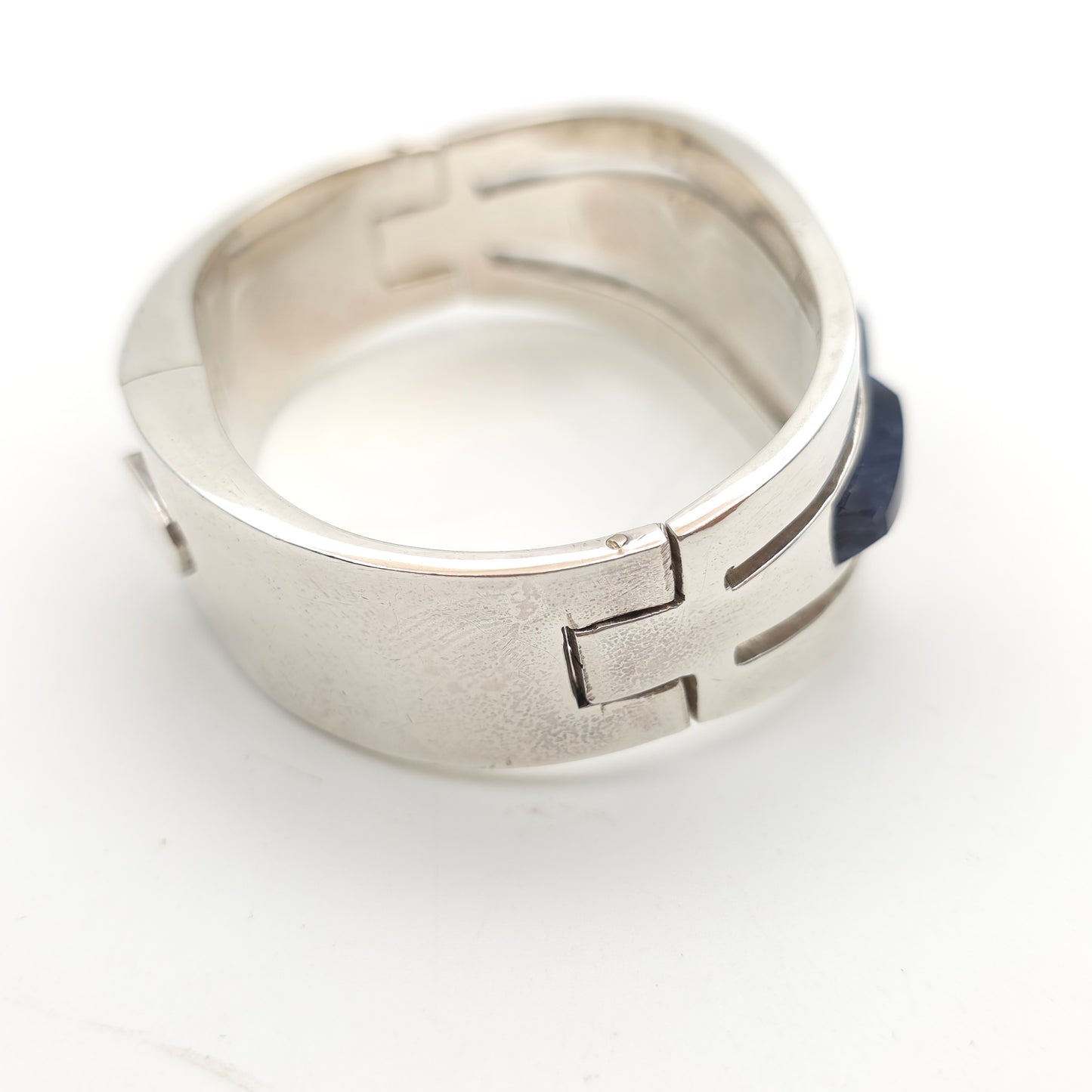 Sterling Silver Mexican Vintage Chunky Heavyweight Sodalite Cut Out Bangle