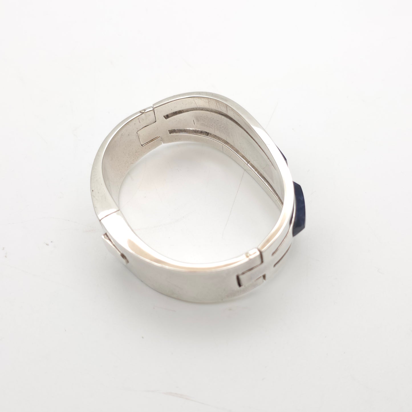 Sterling Silver Mexican Vintage Chunky Heavyweight Sodalite Cut Out Bangle
