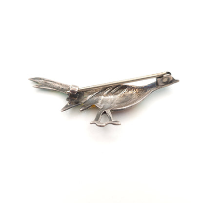 Sterling Silver Antique/Vintage Multicoloured Enamelled Pheasant Bird Brooch -AF