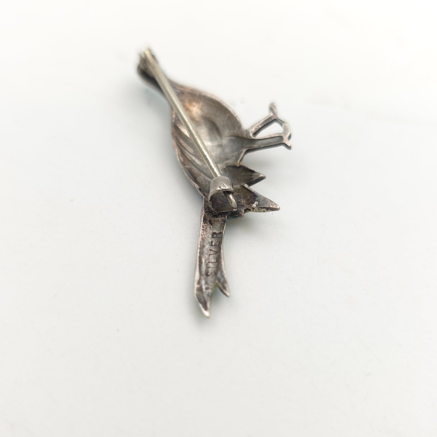 Sterling Silver Antique/Vintage Multicoloured Enamelled Pheasant Bird Brooch -AF