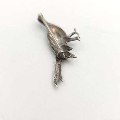 Sterling Silver Antique/Vintage Multicoloured Enamelled Pheasant Bird Brooch -AF