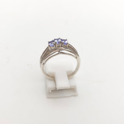 Sterling Silver Oval Cut Tanzanite Trilogy And Diamond Set Shoulders Ring