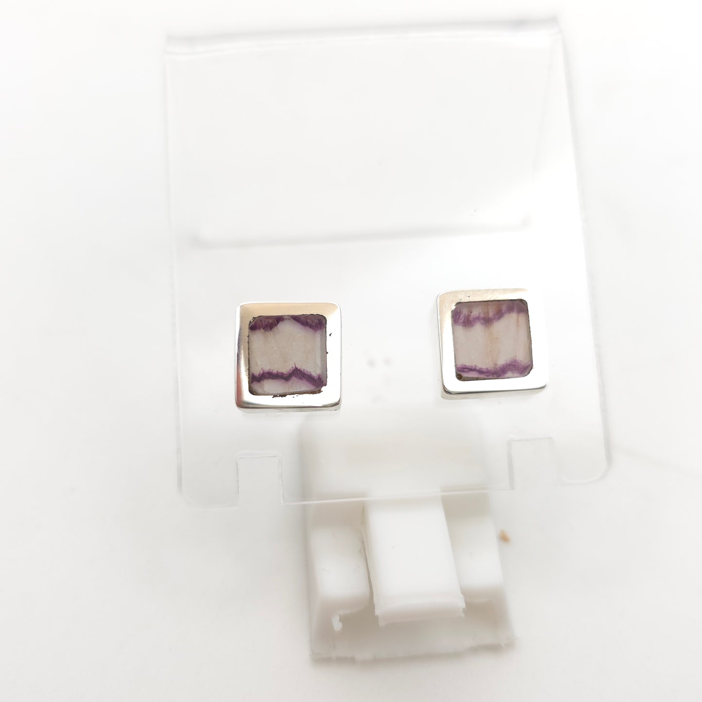 Sterling Silver Small Square Blue John Panel Stud Earrings