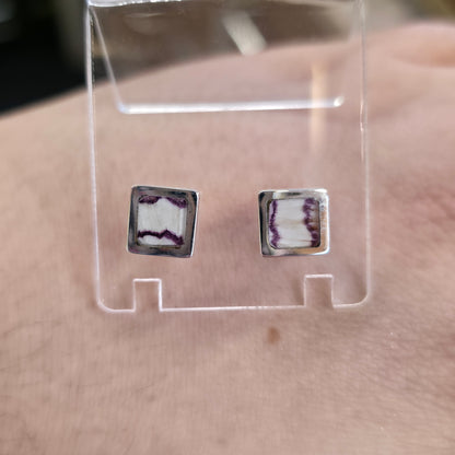 Sterling Silver Small Square Blue John Panel Stud Earrings