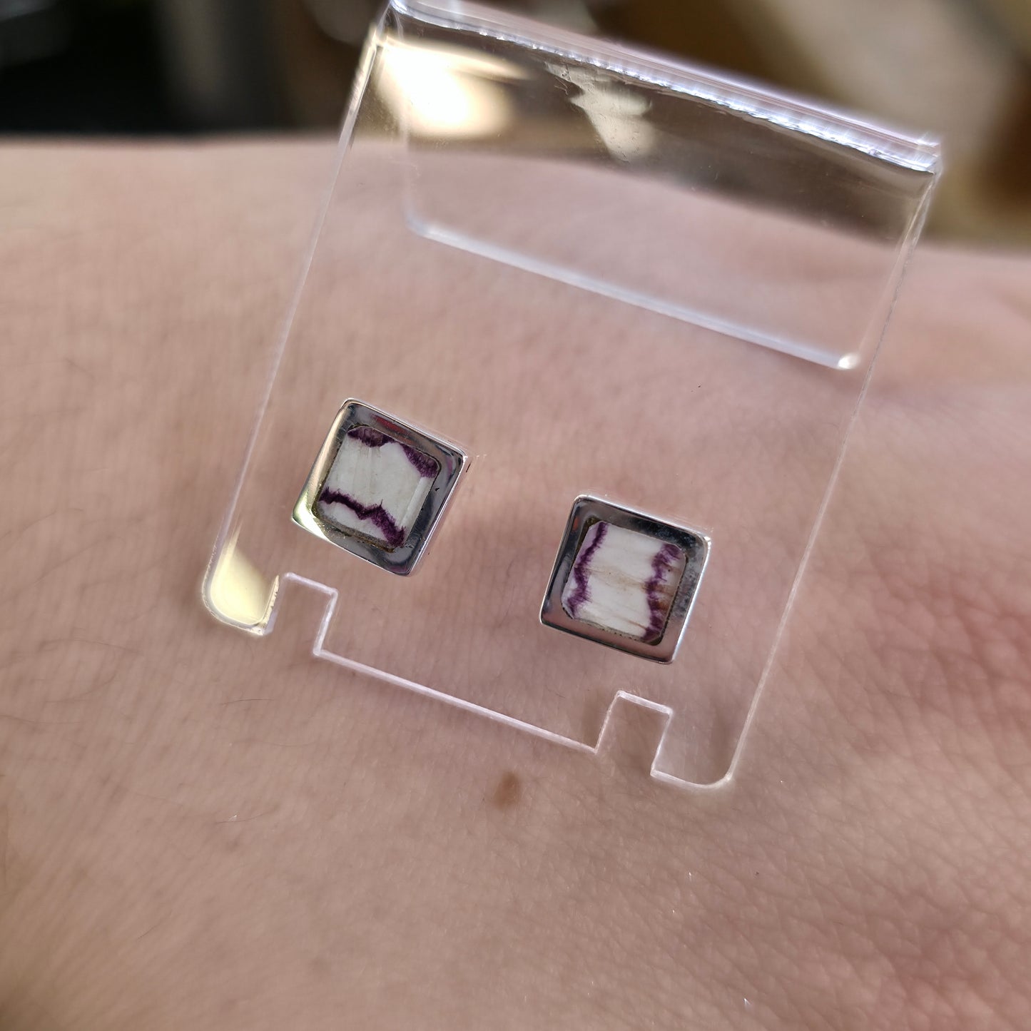 Sterling Silver Small Square Blue John Panel Stud Earrings