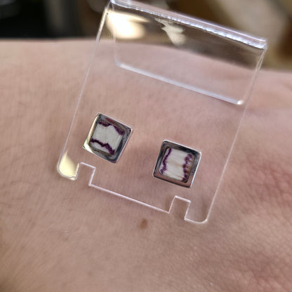 Sterling Silver Small Square Blue John Panel Stud Earrings
