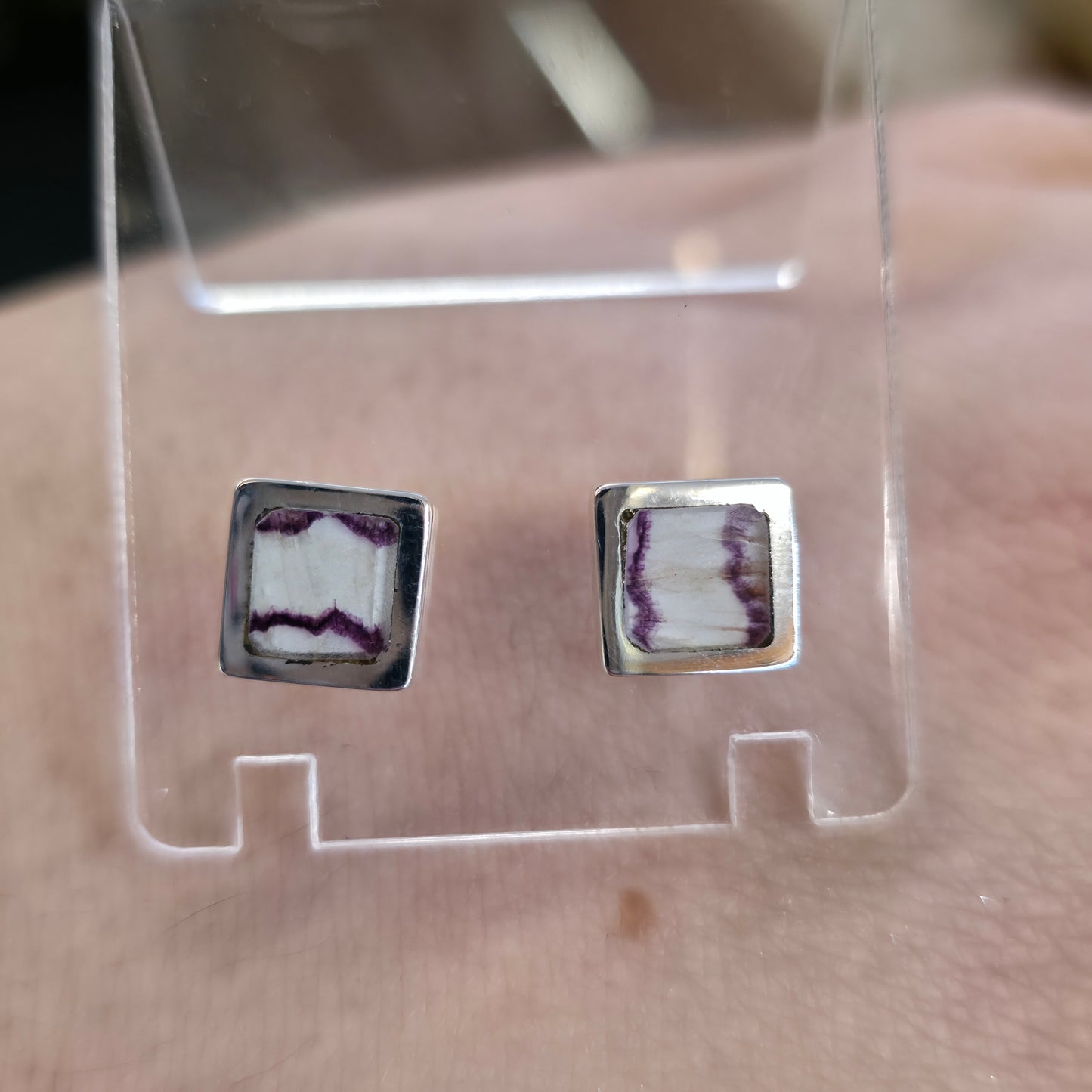 Sterling Silver Small Square Blue John Panel Stud Earrings