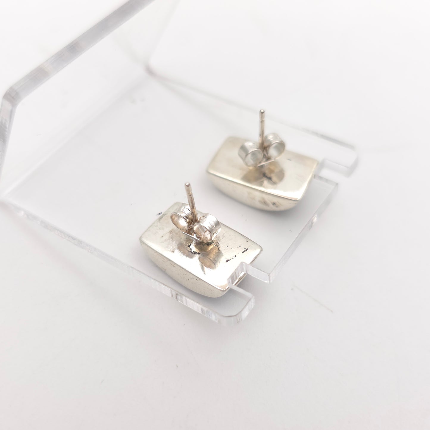 Sterling Silver Medium Chunky Domed Rectangular Blue John Panel Stud Earrings