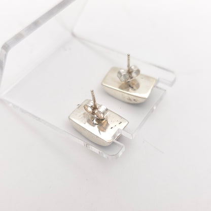 Sterling Silver Medium Chunky Domed Rectangular Blue John Panel Stud Earrings