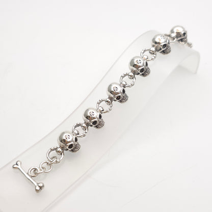 Sterling Silver Heavy Chunky Skull Link T-Bar Bracelet