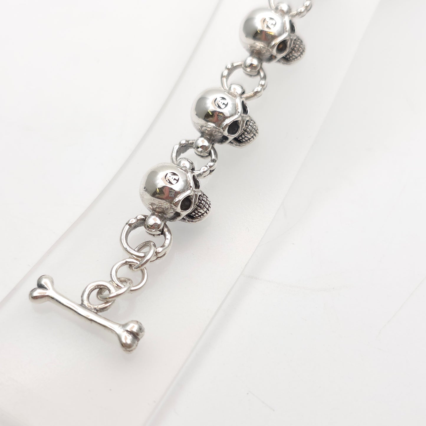 Sterling Silver Heavy Chunky Skull Link T-Bar Bracelet
