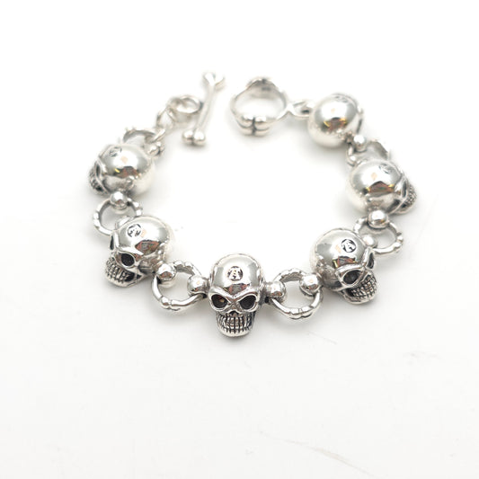 Sterling Silver Heavy Chunky Skull Link T-Bar Bracelet