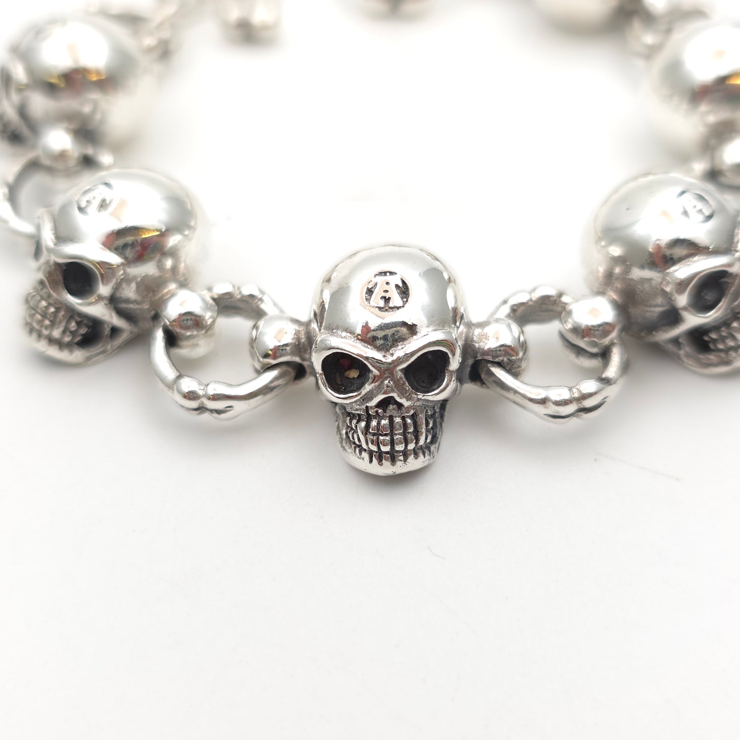 Sterling Silver Heavy Chunky Skull Link T-Bar Bracelet