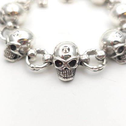 Sterling Silver Heavy Chunky Skull Link T-Bar Bracelet