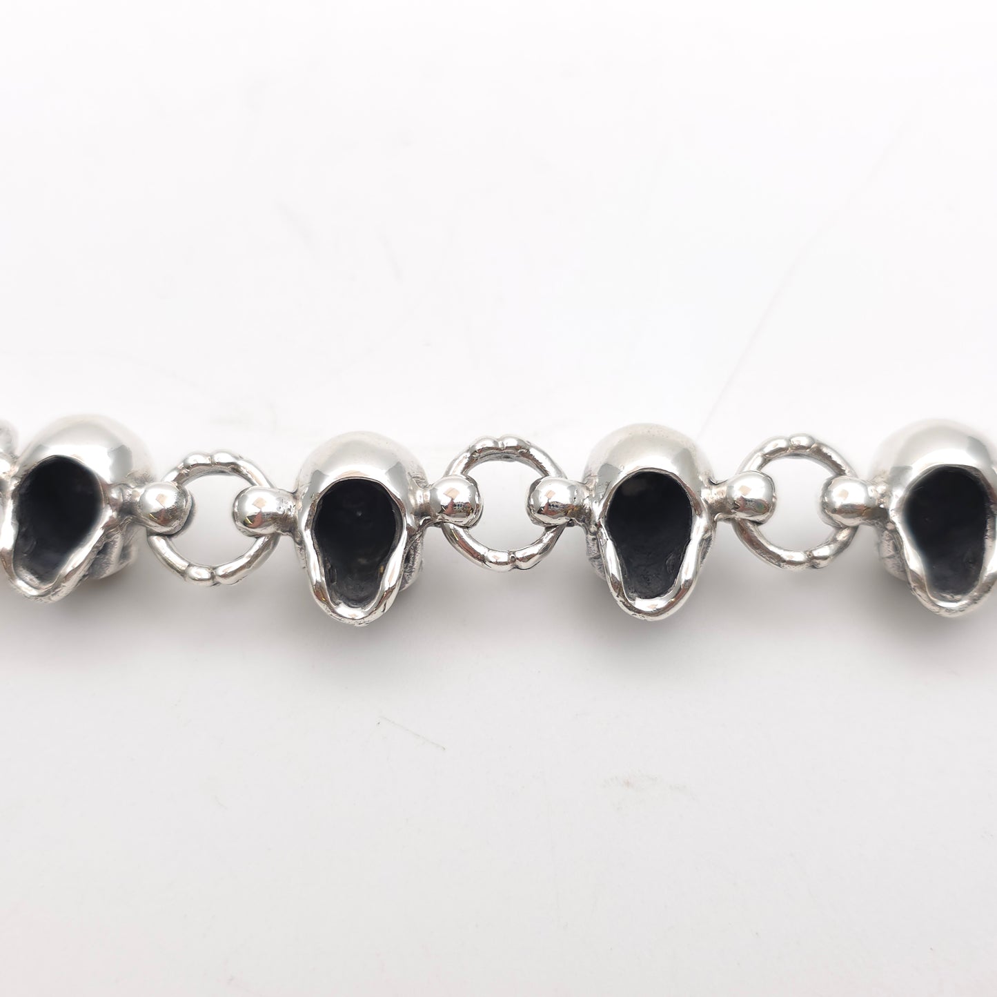 Sterling Silver Heavy Chunky Skull Link T-Bar Bracelet