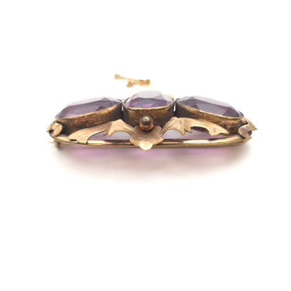 Extra Large Antique Pinchback Purple Oval Cut Paste Stone Brooch