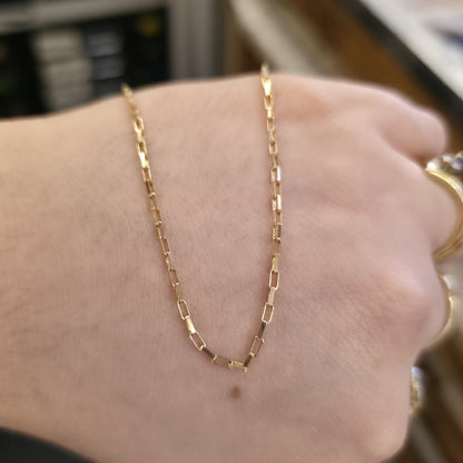 9ct Yellow Gold Vintage Rectangular Belcher / Paperclip Link Chain - 22" Inch