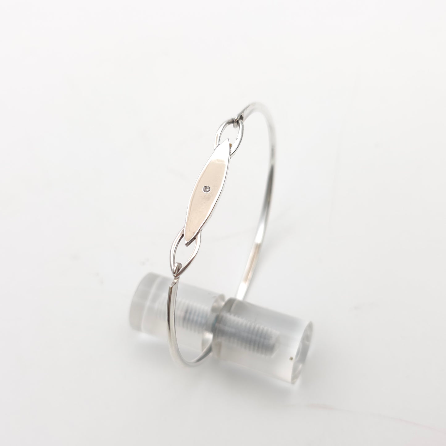 Sterling Silver Vintage Diamond Set Panel Bangle