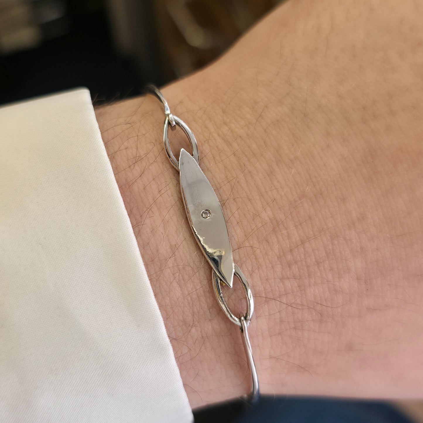 Sterling Silver Vintage Diamond Set Panel Bangle