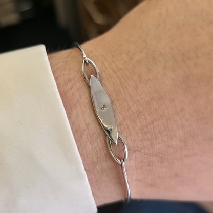 Sterling Silver Vintage Diamond Set Panel Bangle