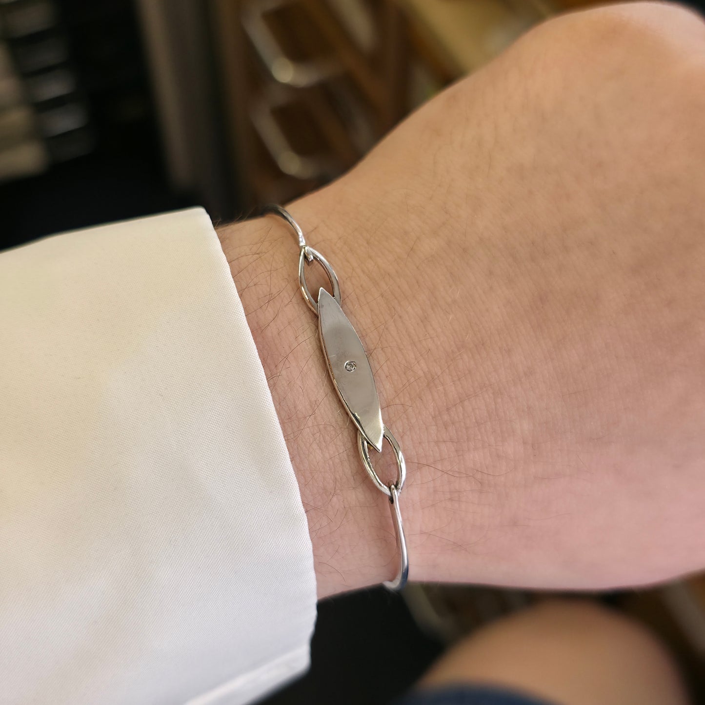 Sterling Silver Vintage Diamond Set Panel Bangle