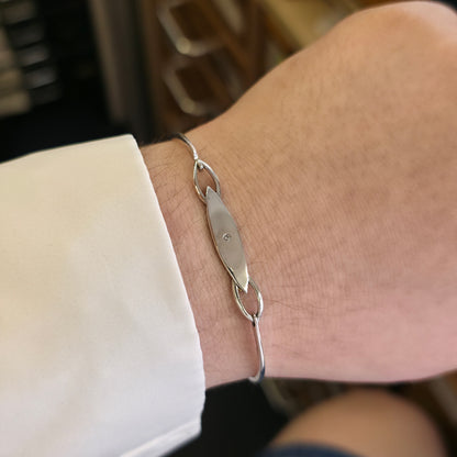 Sterling Silver Vintage Diamond Set Panel Bangle