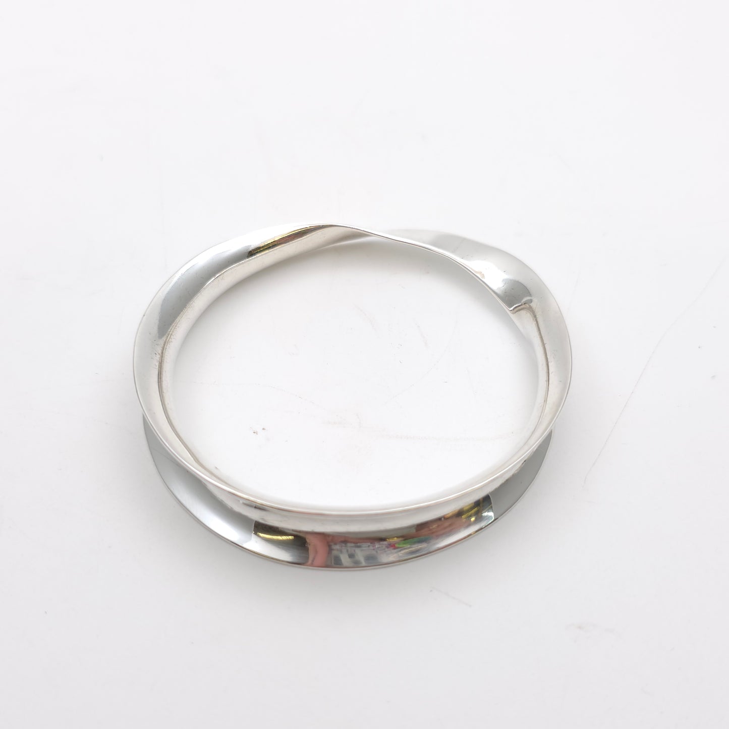 Sterling Silver Vintage Mexican Concave Twist Solid Silver Bangle