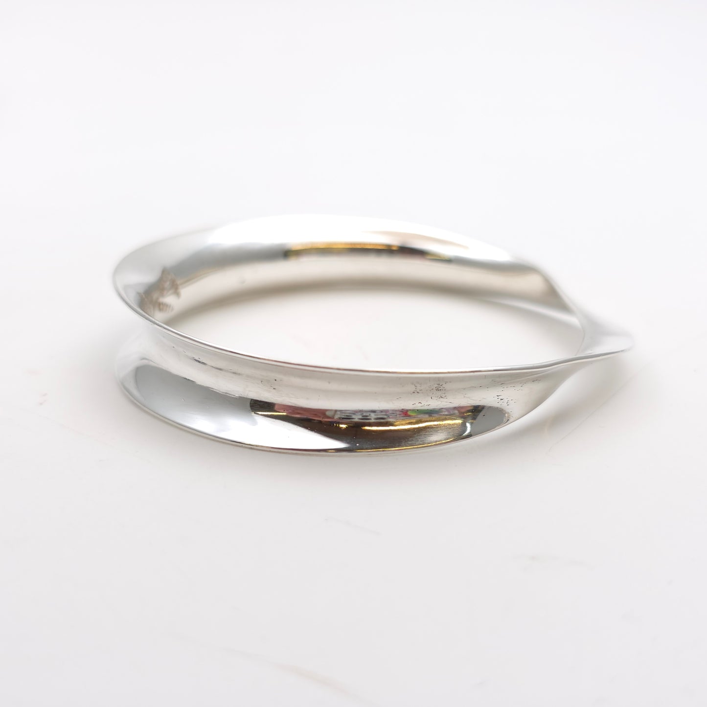 Sterling Silver Vintage Mexican Concave Twist Solid Silver Bangle