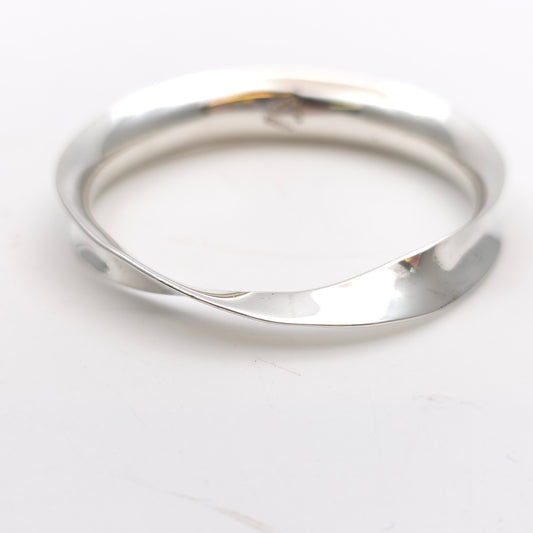 Sterling Silver Vintage Mexican Concave Twist Solid Silver Bangle