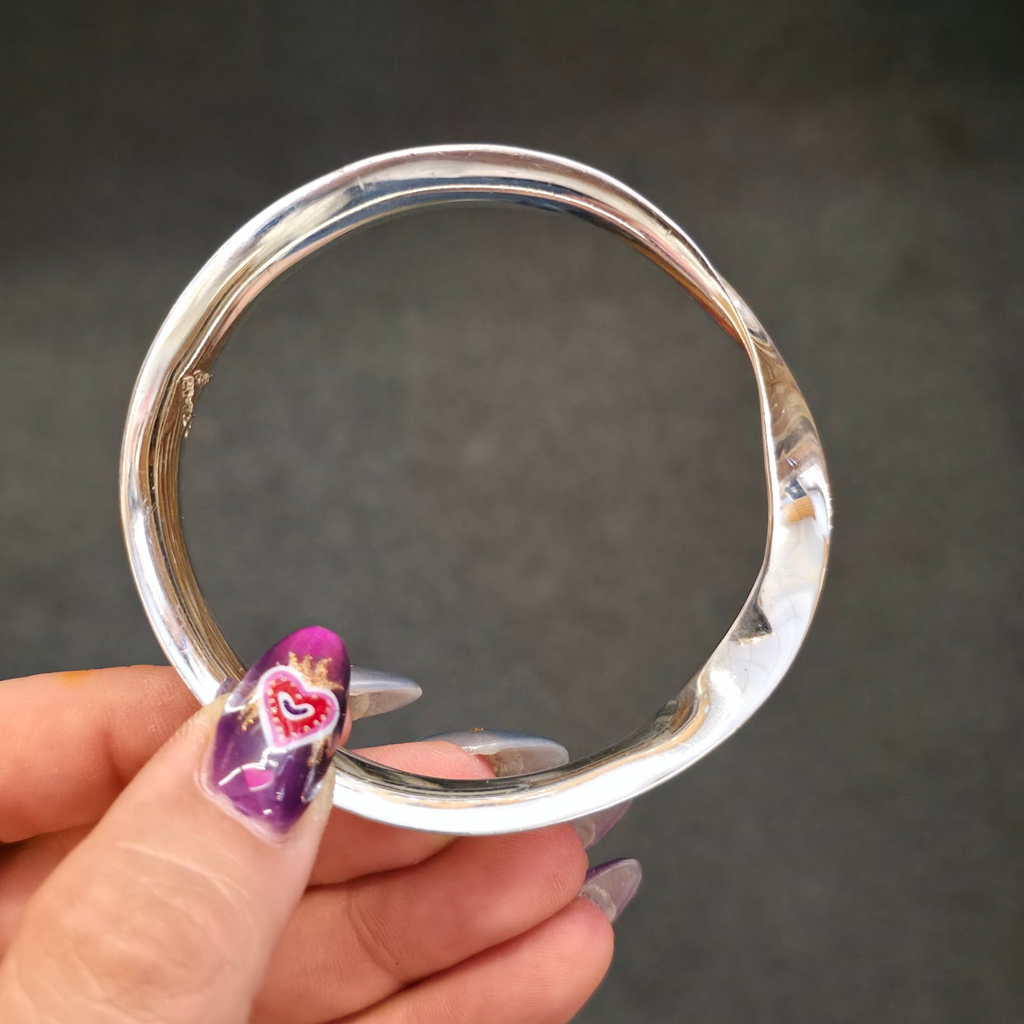 Sterling Silver Vintage Mexican Concave Twist Solid Silver Bangle