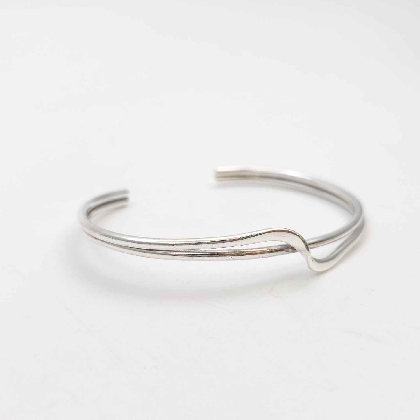 Sterling Silver Simple Two Strand Wiggle / Wave Open Bangle
