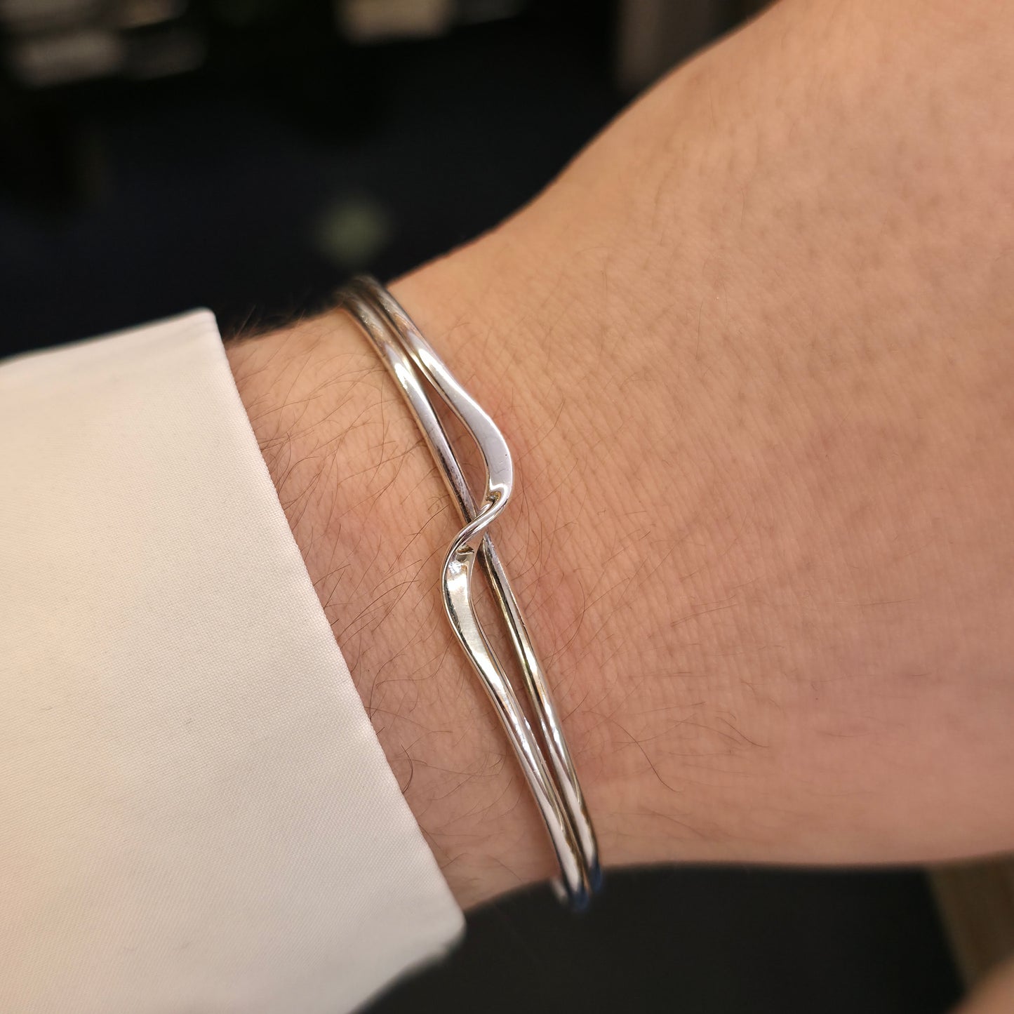 Sterling Silver Simple Two Strand Wiggle / Wave Open Bangle