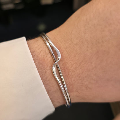 Sterling Silver Simple Two Strand Wiggle / Wave Open Bangle
