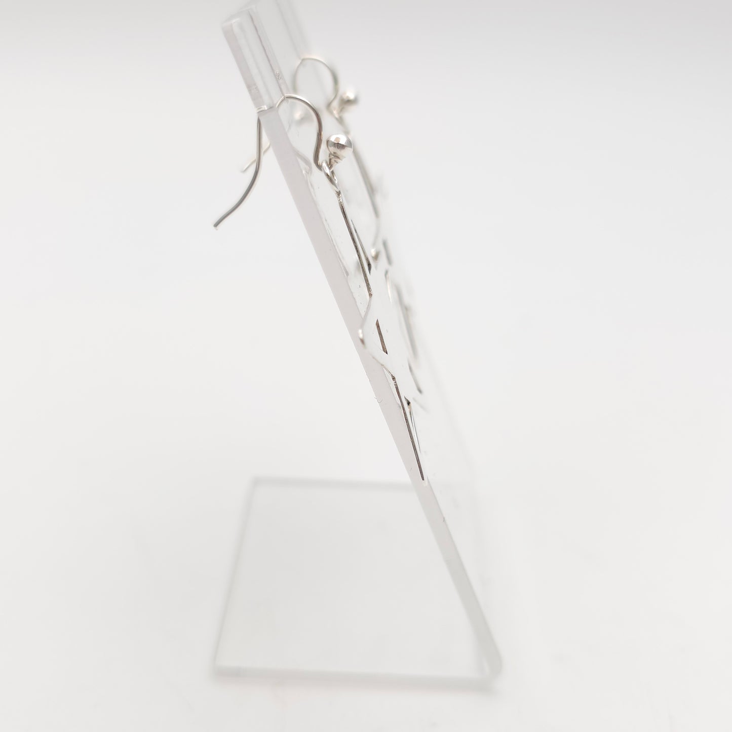 Sterling Silver Vintage Polished Star Shaped Panel Cut-Out Drop Earrings
