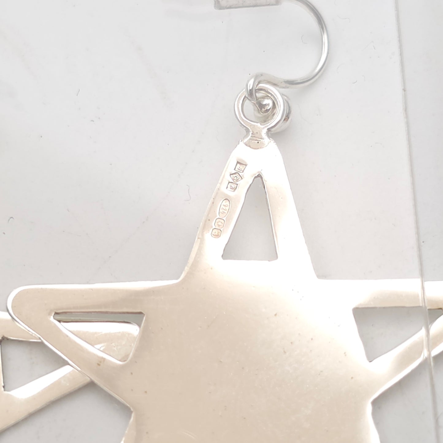 Sterling Silver Vintage Polished Star Shaped Panel Cut-Out Drop Earrings
