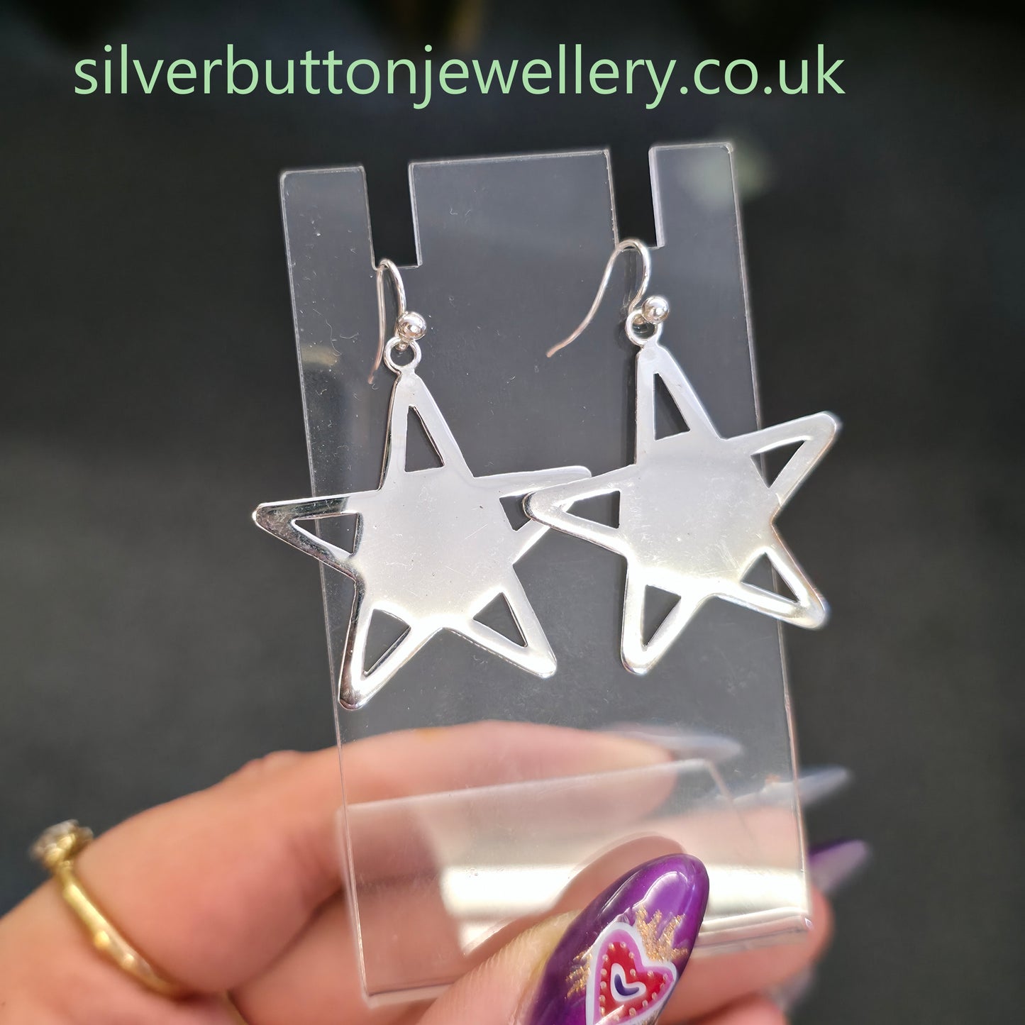 Sterling Silver Vintage Polished Star Shaped Panel Cut-Out Drop Earrings