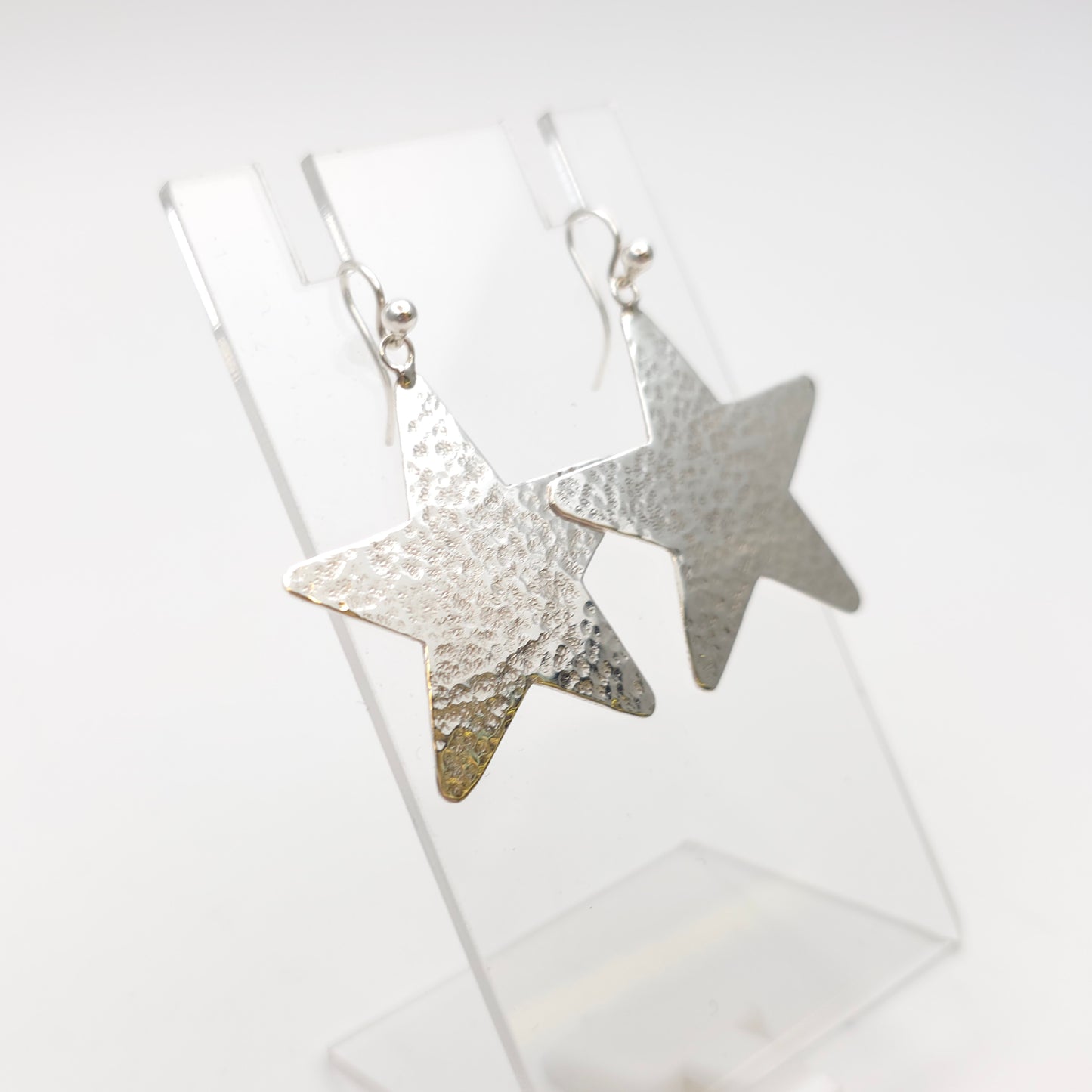 Sterling Silver Vintage Hammered Effect Star Shaped Panel Drop Earrings