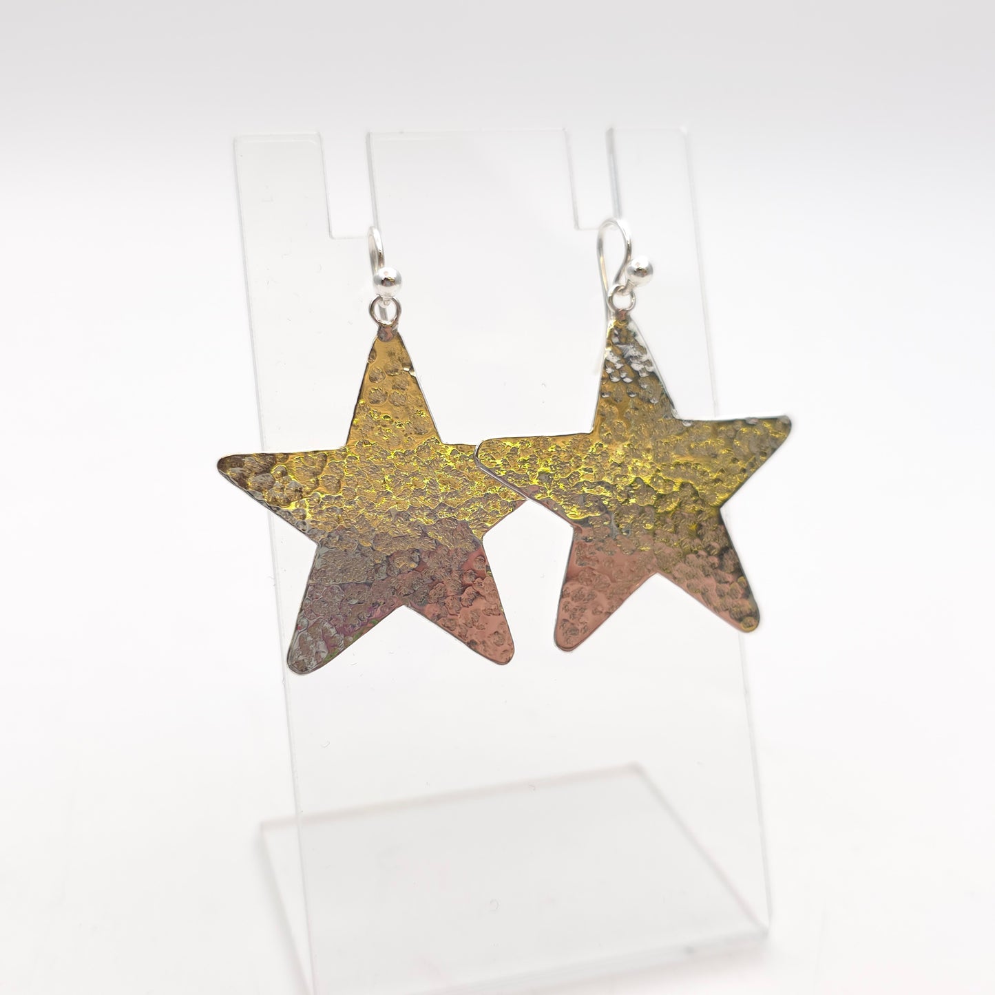 Sterling Silver Vintage Hammered Effect Star Shaped Panel Drop Earrings